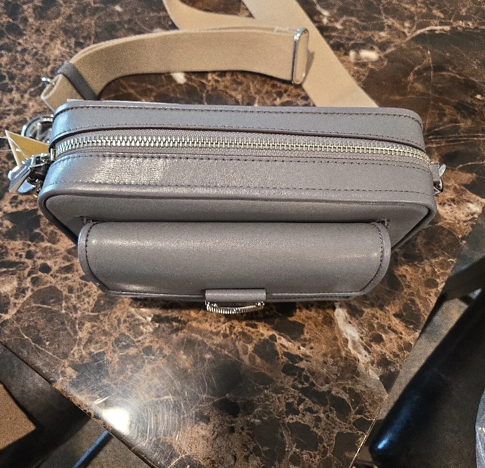Michael Kors Men's Grey Leather Messenger Crossbody with Tan Strap